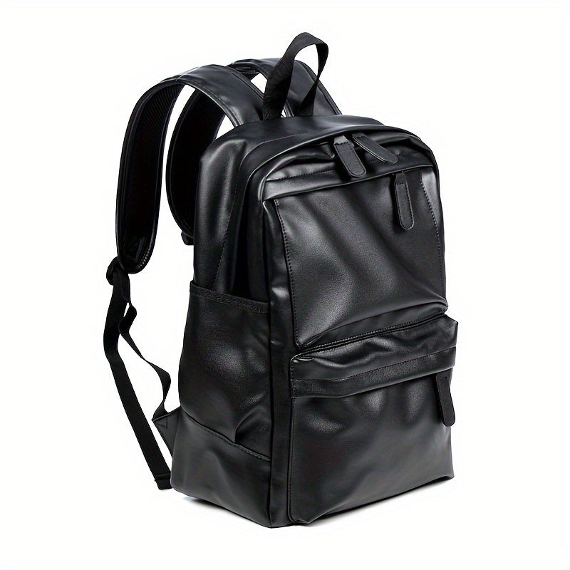 Men's Casual PU Leather Backpack with Laptop Compartment