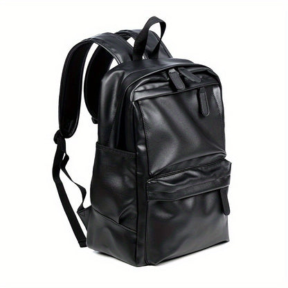 Men's Casual PU Leather Backpack with Laptop Compartment