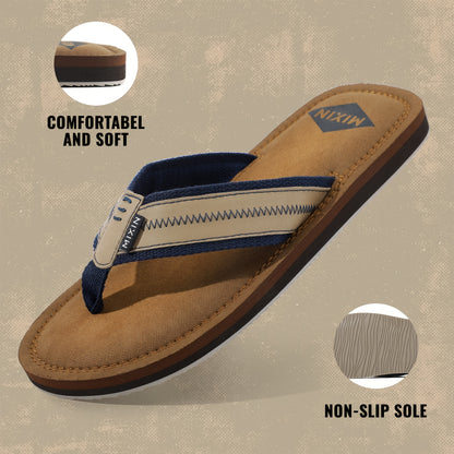 Men's Casual Flip-Flops with Woven PU Strap and EVA Sole
