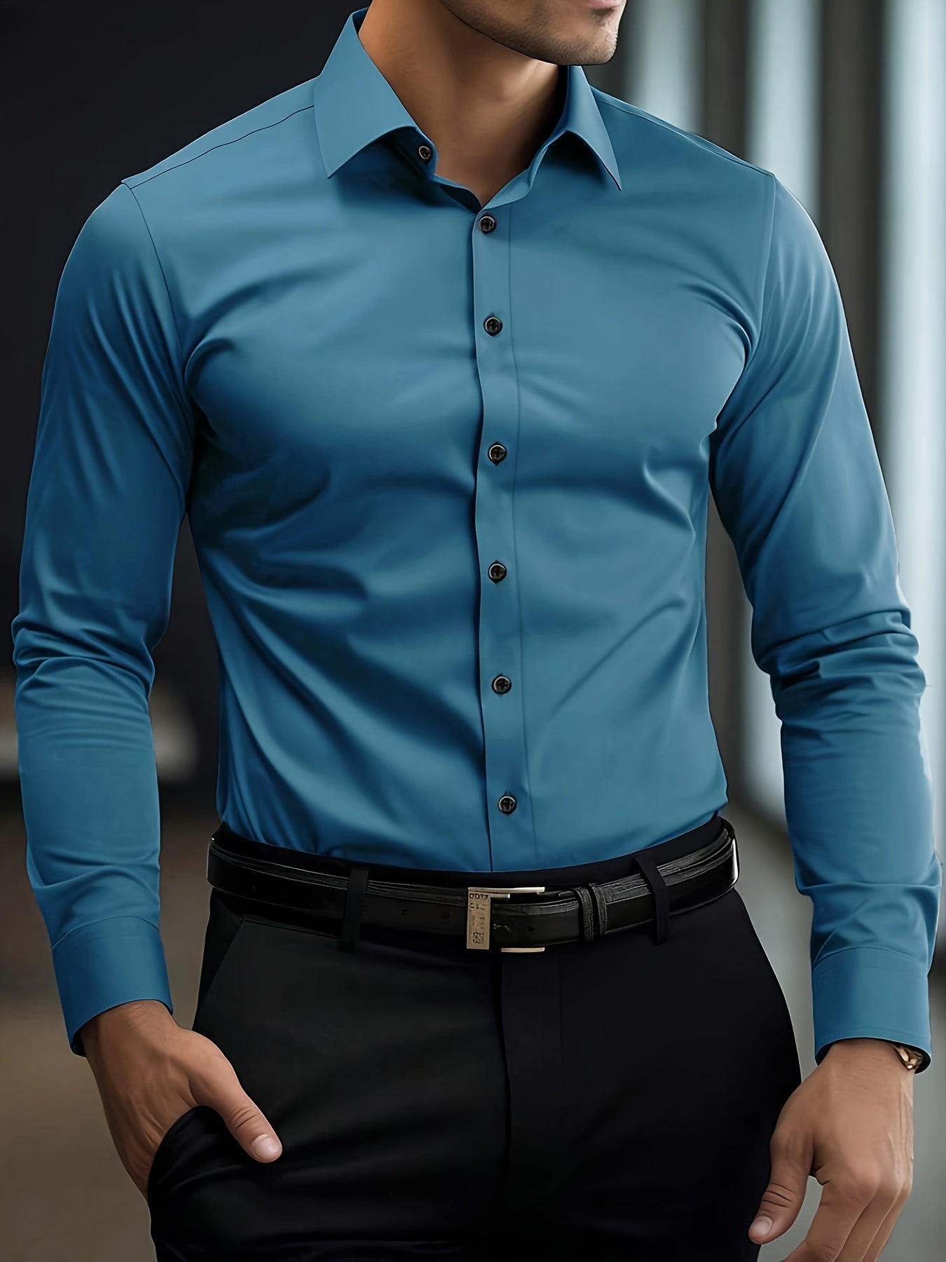 Men's Wrinkle-Free Long Sleeve Dress Shirt - Business Formal & Casual Button-Up Shirt in Black, Machine Washable Office Work Attire for All Seasons - Professional & Casual Attire, Long Sleeve Tops for Work, Workwear Essential