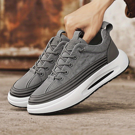 Men's Breathable Casual Sneakers - 2025 Spring New Design, Low-Top Elastic Lace-Up, Grey  White PU Upper with Cushioned EVA Insole  Durable PVC Sole for All-Season Outdoor Running, Gym, Daily Wear, Gym Shoes, Sleek Sporty D