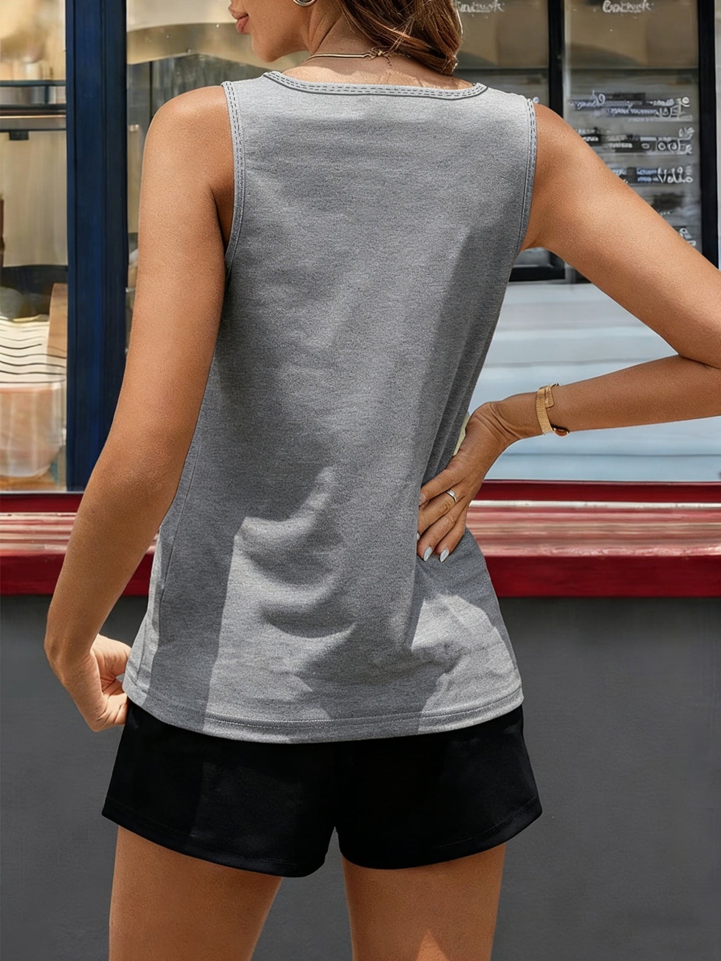 Women's Y2K Geometric Tank Top & Shorts Set, Spring-Summer