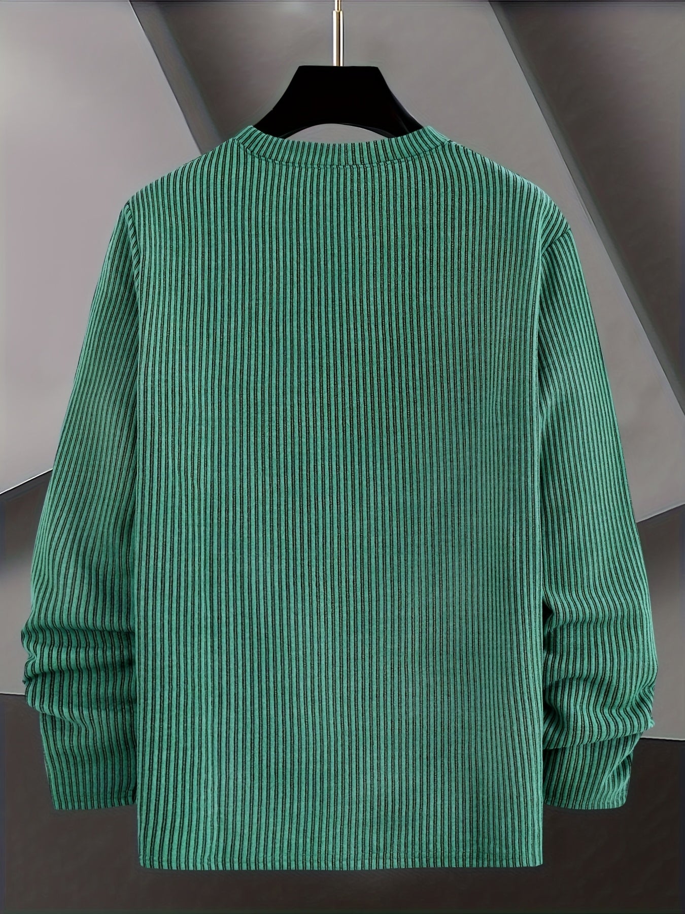 Men's Casual Knit Sweater - Spring/Fall Ribbed Crew Neck Top