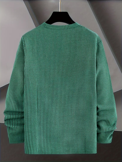Men's Casual Knit Sweater - Spring/Fall Ribbed Crew Neck Top