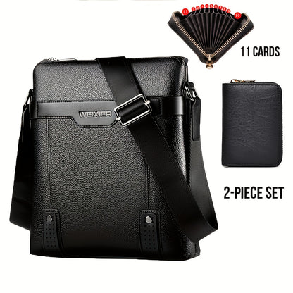 WEIXIER Men's Fashion Crossbody Bag - Adjustable Strap, Faux Leather, Deep Brown   Casual Street Style Shoulder Bag for Outings