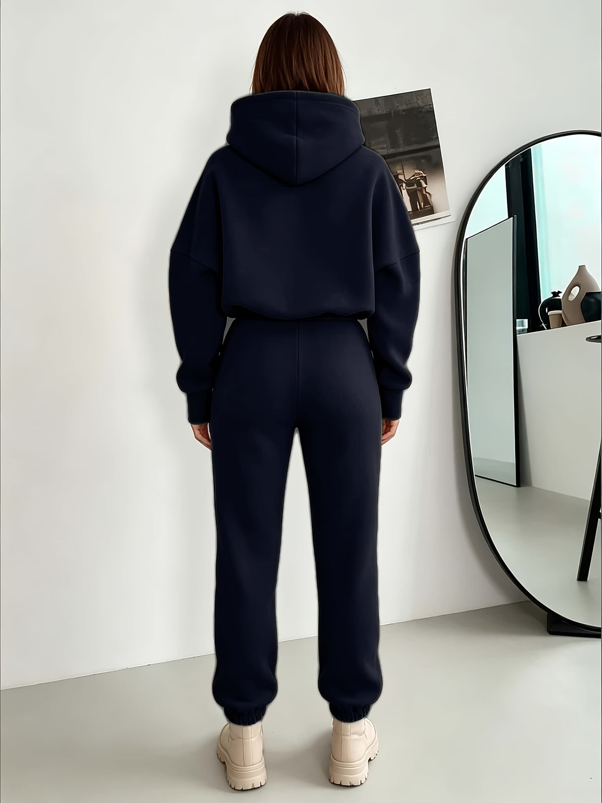 Women's Casual Hooded Sweatshirt & Pants Set with Heart Print - ayq