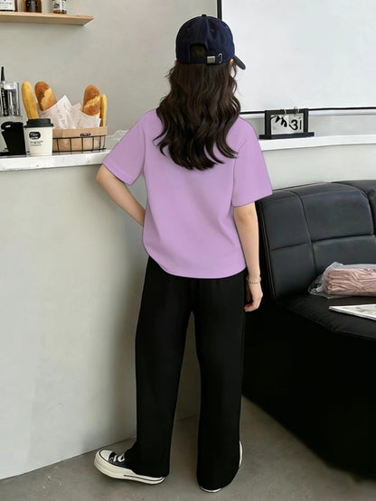 Girls Casual 2-Piece Summer Set: Printed T-Shirt & Wide Leg Pants