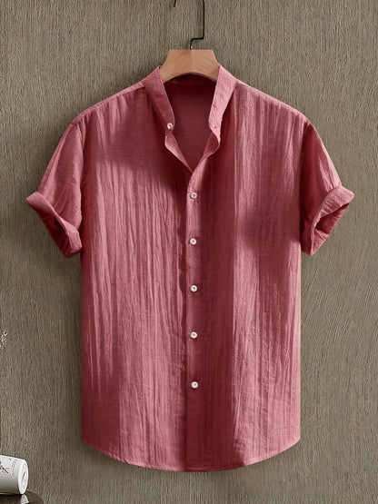 Men's Breathable Solid Color Stand Collar Short-Sleeve Shirt