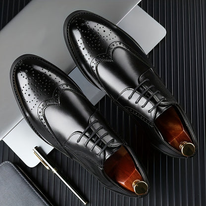 Men's Business Brogue Shoes Lace-Up Microfiber for Spring & Fall
