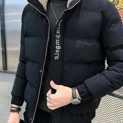 Men's Winter Jacket - Thick, Warm & Stylish with Zippered Cuffs and Pockets, Black, Casual Loose Fit for Cold Weather, Winter Clothes