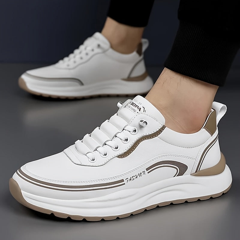 Men's Breathable Lightweight Casual Sneakers - Soft EVA Sole, White  Brown Low-Top Lace-Up Shoes for Casual Attire  Light Running, All-Season Comfort, Sleek Shoe Design, Daily Walking, Minimalist Style, Flexible Sole, Urban