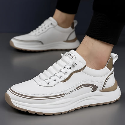 Men's Breathable Lightweight Casual Sneakers - Soft EVA Sole, White  Brown Low-Top Lace-Up Shoes for Casual Attire  Light Running, All-Season Comfort, Sleek Shoe Design, Daily Walking, Minimalist Style, Flexible Sole, Urban
