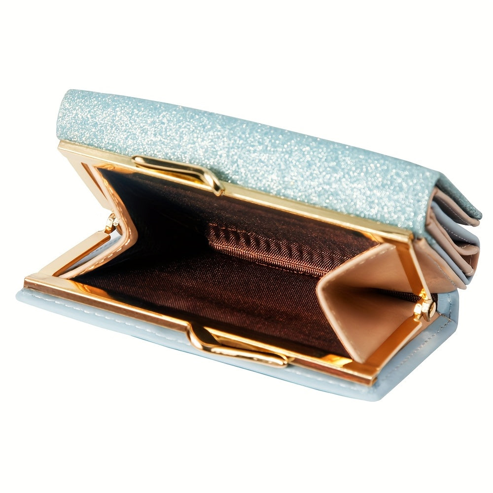 1pc, Women's Luxury High-Quality Wallet, Multi-Functional Multi-Card Slot Exclusive Coin Purse, Portable Compact Versatile Travel, Gorgeous Small Sequins, Exquisite Lady Gentle Style, Unique Design, Metal Snap Closure, Solid