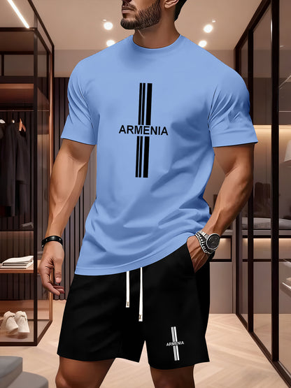 Men's Summer Casual Sport Set with White Striped Design