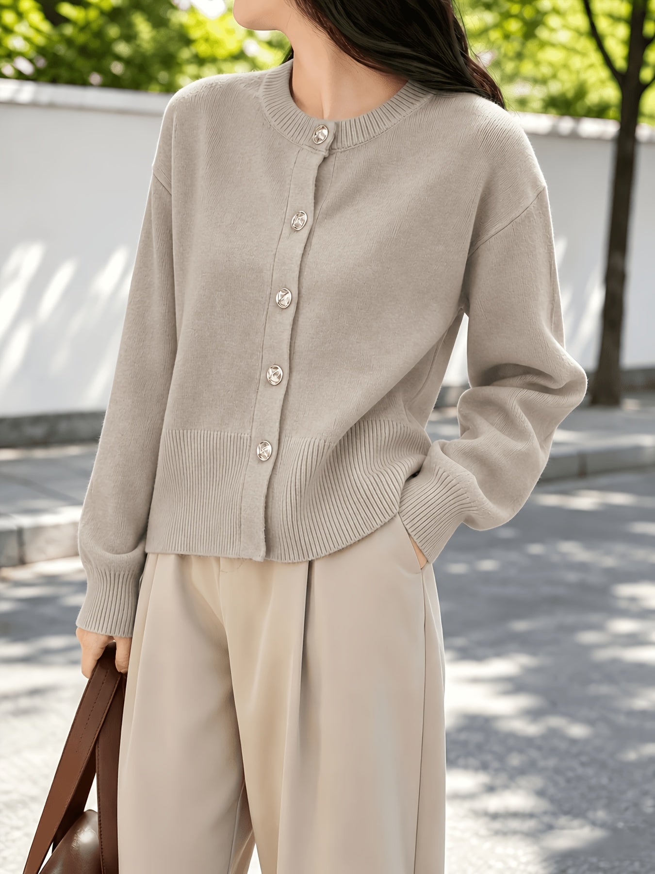 Women's Cozy Viscose Cardigan with Floral Button Detail