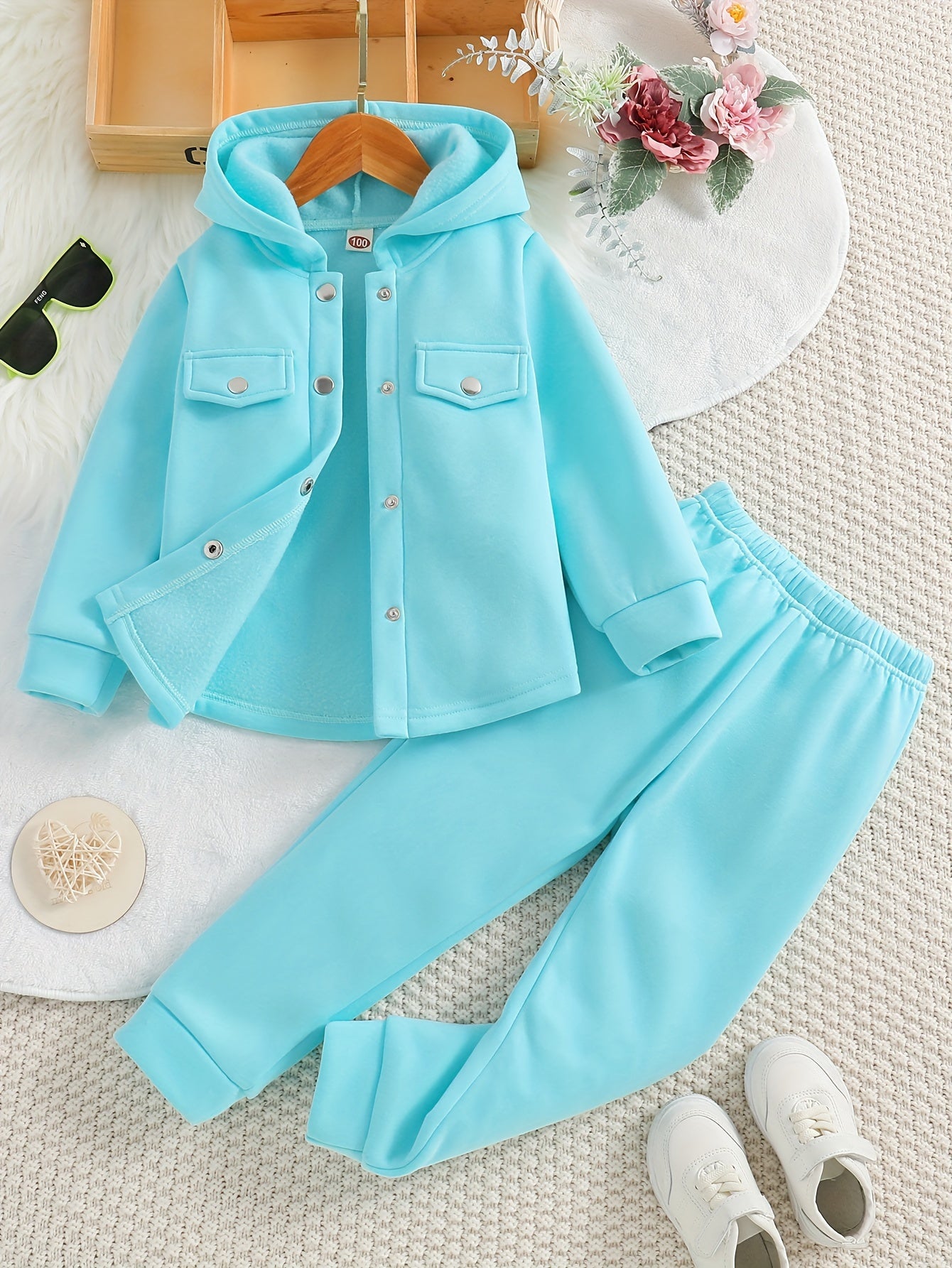 Girls' 2-piece Sets, Button Front Hooded Jacket + Jogger Pants, Autumn Clothes Party Outdoor Sports Outdoor