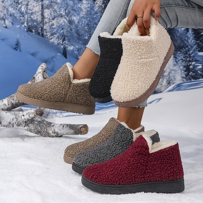 Women'S Plush Winter Slip-On Ankle Boots - Soft Fleece-Lined Low Heel Casual Shoes, Lightweight & Durable, Perfect for Y Days, Winter Footwear | Slipon Boots | Synthetic Cover Sole
