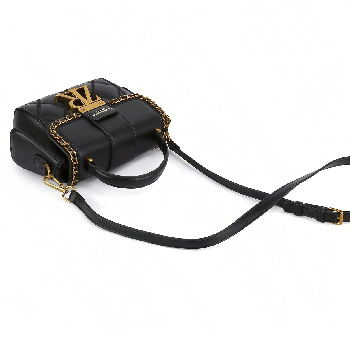 Women's Black PU Leather Crossbody Bag with Metal Accents