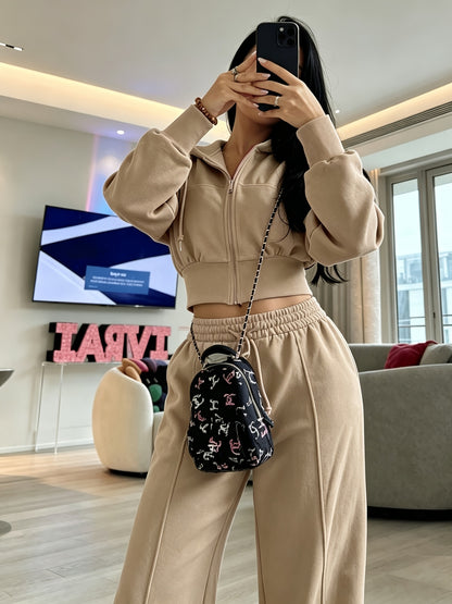 Women's Loose Cropped Hoodie Set with Matching Pants
