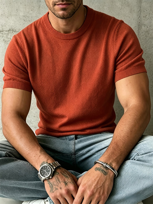 Men's Casual Knit Short Sleeve Crew Neck Sweater