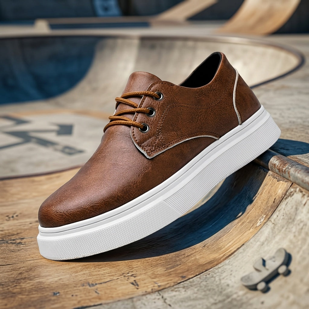 Plus-Size Men's Low-Top Skate Sneakers, Casual PU Shoes