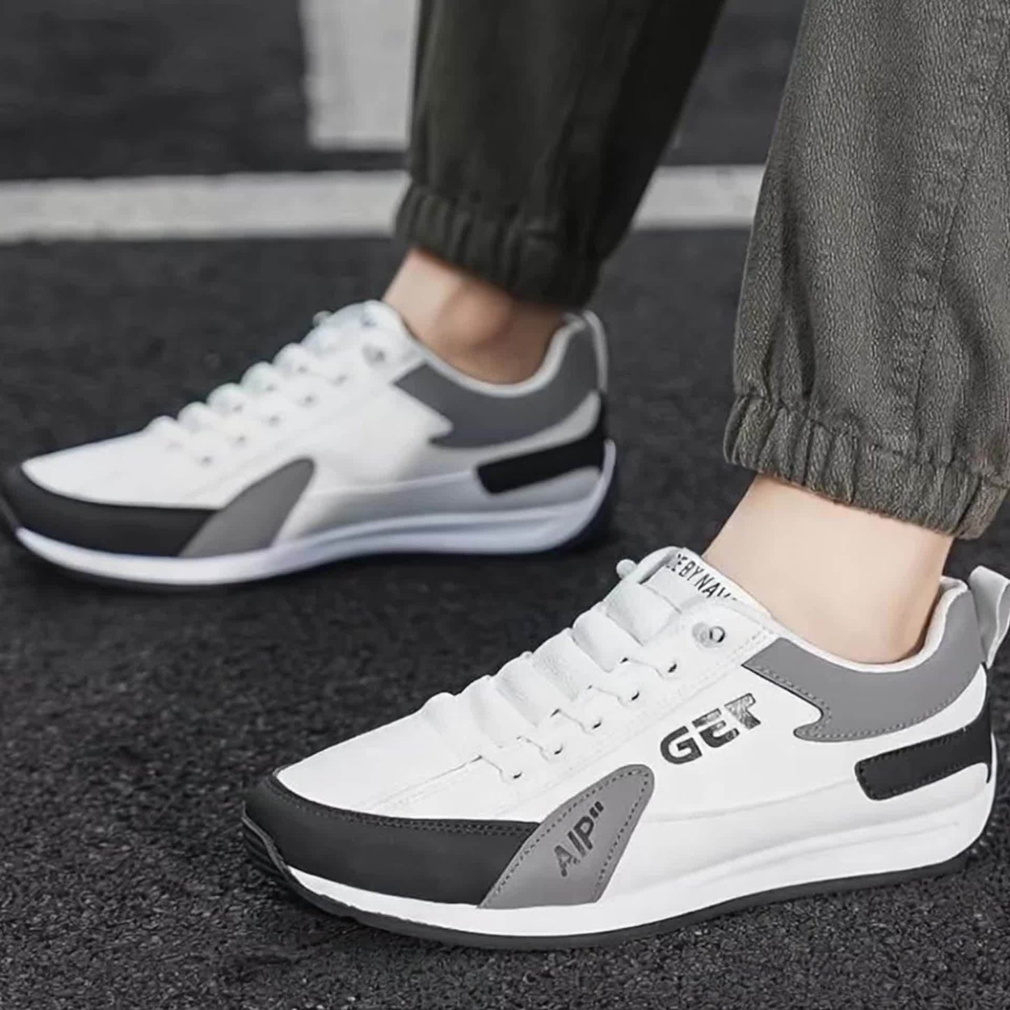 Men's White/Grey/Black Casual Sneakers - Low-Top Lace-Up Shoes with Cushioned Rubber Sole, PU Upper  Fabric Lining - Lightweight Everyday Walking Shoes for Gym, Office, Travel - Minimalist Athletic Footwear, Shoes Sneakers,