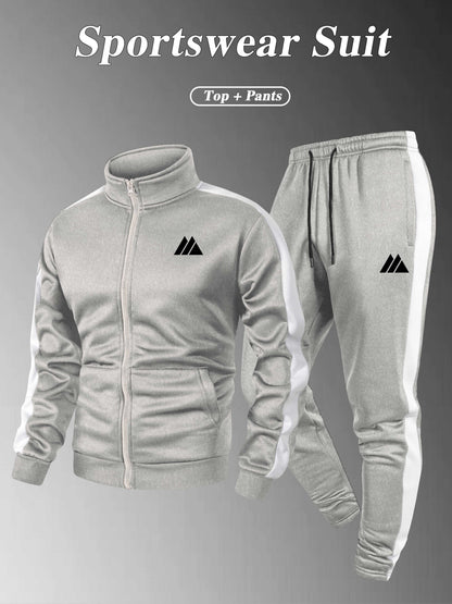 Men's Thickened Casual Sports Tracksuit Set with Zipper Jacket