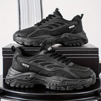 Men's Sneakers - Lightweight Cushioned Platform Sneakers with Non-Slip PVC Outsole, Breathable Low-Top design for Gym, Running, Casual - All-Season Everyday  Formal Shoes - Black, Sleek Shoe Design, Fabric Lined Interior
