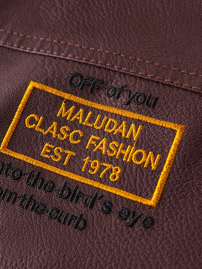 Men'S Faux Leather Bomber Jacket with Fleece Lining - Casual Motorcycle Style, Zip-Up, Long Sleeve, Drop Shoulder, Polyester Lining, Regular Fit, Outdoor & Hiking Wear, Outdoor Jacket | Bomber Jacket | Polyester Lined Jacket