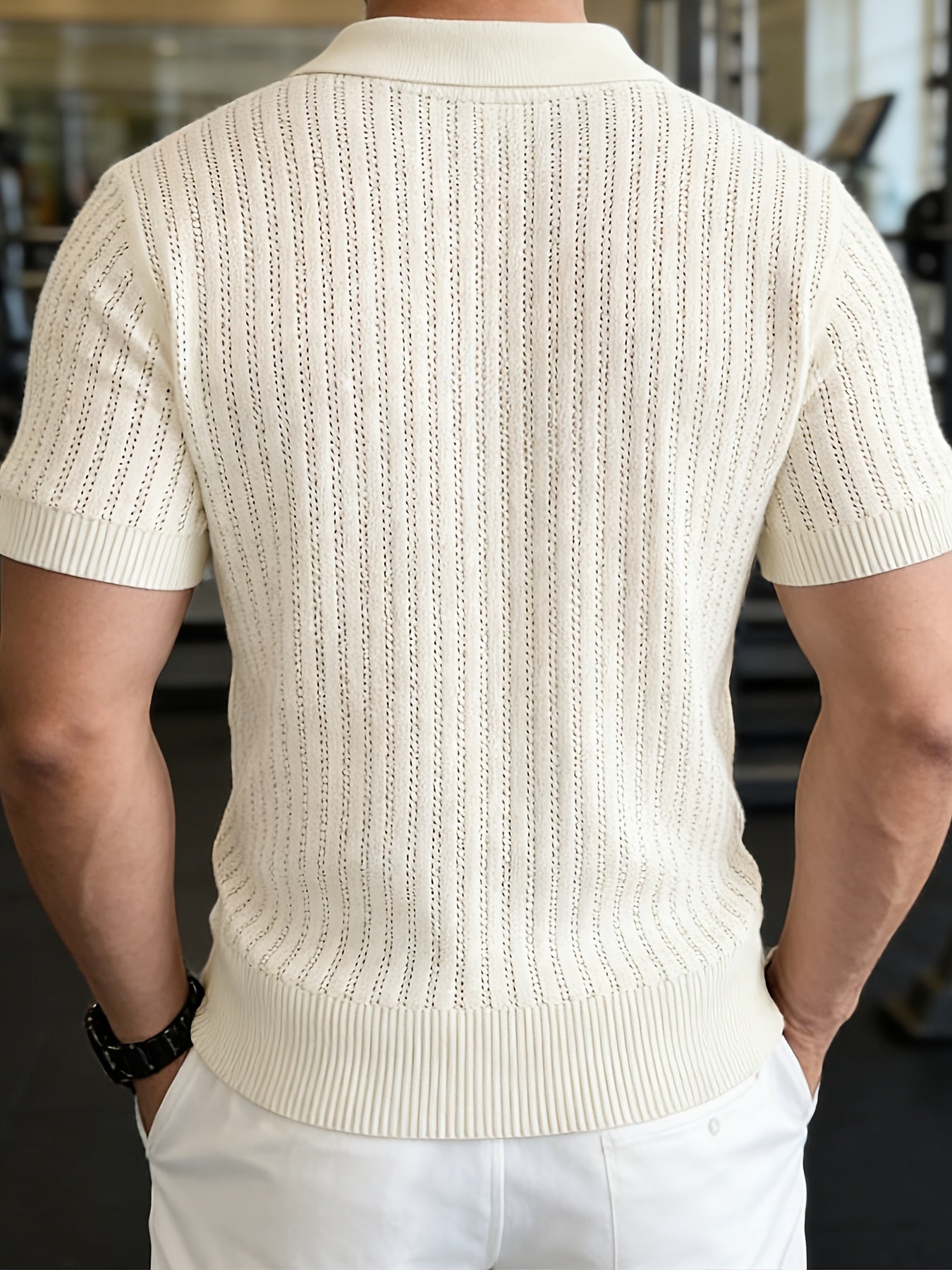 Men'S Summer Knitted Polo Shirt | Breathable Striped Design, Casual Lapel Collar, Short Sleeves, Three-Button Closure, Slim Fit, Ideal For Business Casual And Travel - ayq