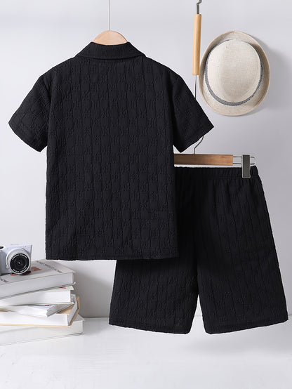Boys Casual Short-Sleeve Shirt and Shorts Set for Summer