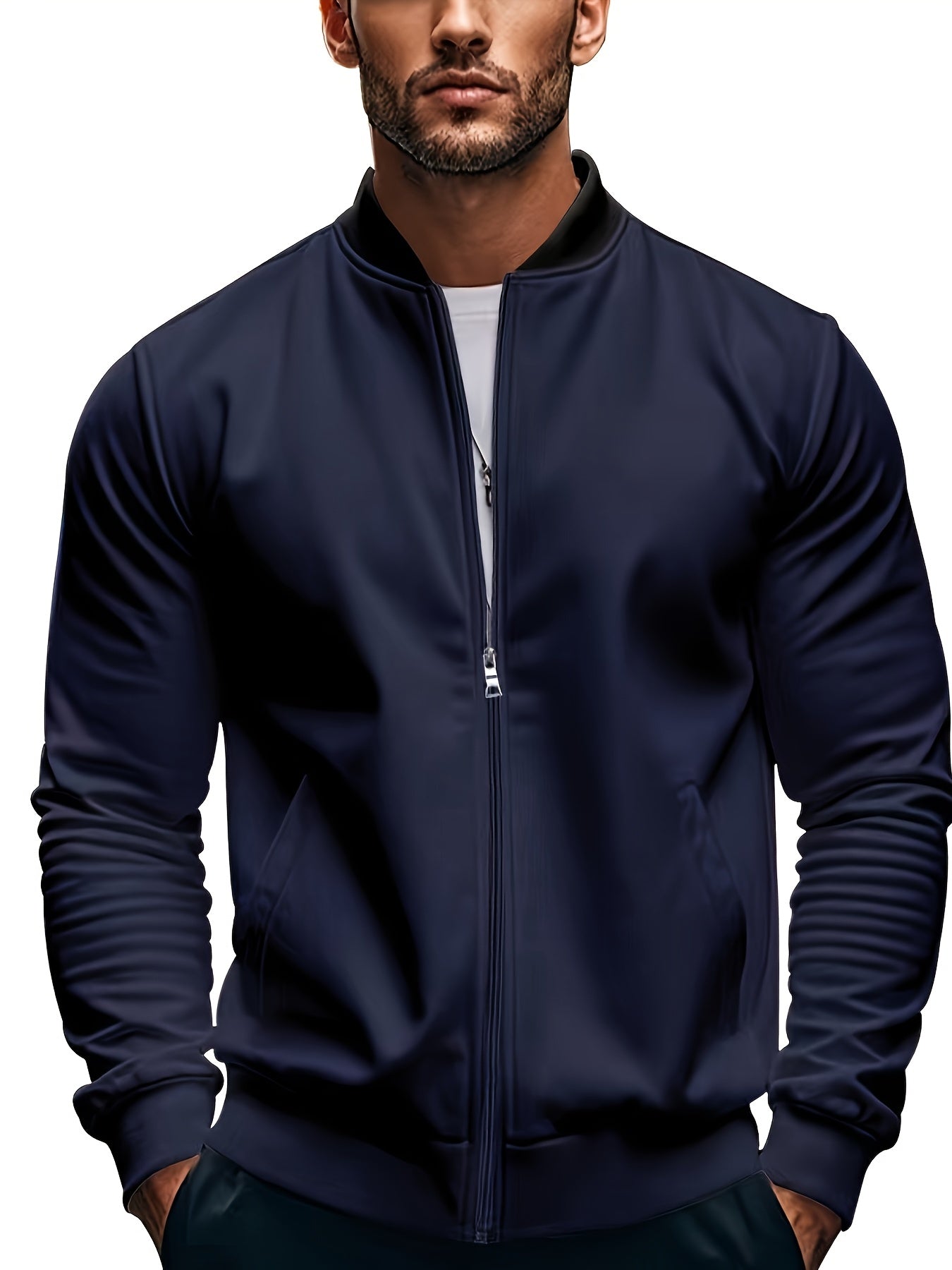 Men's Lightweight Stand Collar Jacket - Olive Green Softshell Zipper Jacket with Pockets, Regular Fit for Spring/Fall Hiking & Casual Outdoor Wear, Hiking Accessories