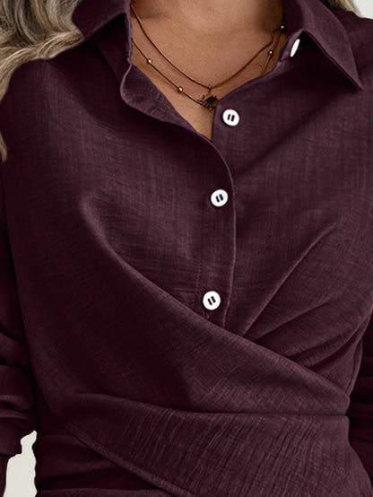 Women's Burgundy Twist-Waist Shirt & Wide-Leg Pants Set