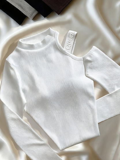 Women’s Fitted Off-Shoulder Top with Embroidered Shoulder Straps