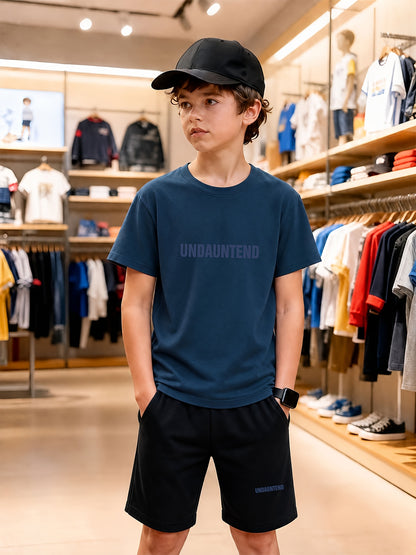 Boys' Casual Cotton T-Shirt & Shorts Set – Striped Geometric Print