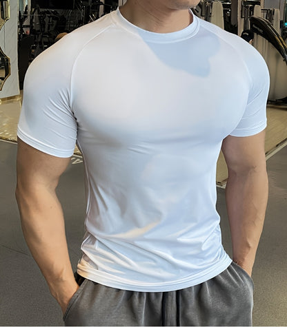 Men'S Slim-Fit Quick-Dry Athletic T-Shirt - Breathable, Stretchy, Solid Color Crew Neck Tee for Gym, Casual Summer Wear, Gym Apparel   Trendy Men'S Tee   Quickdry Materia