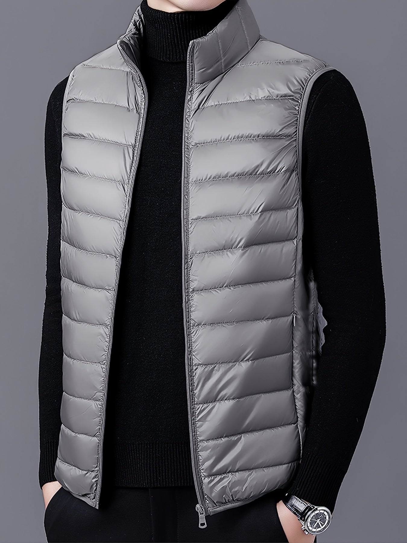 Men's Fashion Solid Color Single Vest, Youth Outdoor Sports Casual Jacket, Men's Spring Autumn Thin Stand Collar Cardigan Vest - ayq