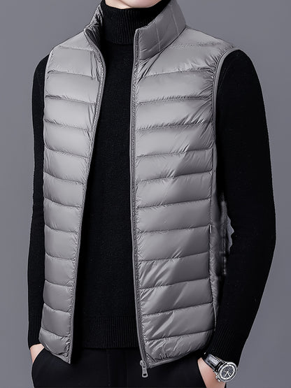 Men's Fashion Solid Color Single Vest, Youth Outdoor Sports Casual Jacket, Men's Spring Autumn Thin Stand Collar Cardigan Vest - ayq