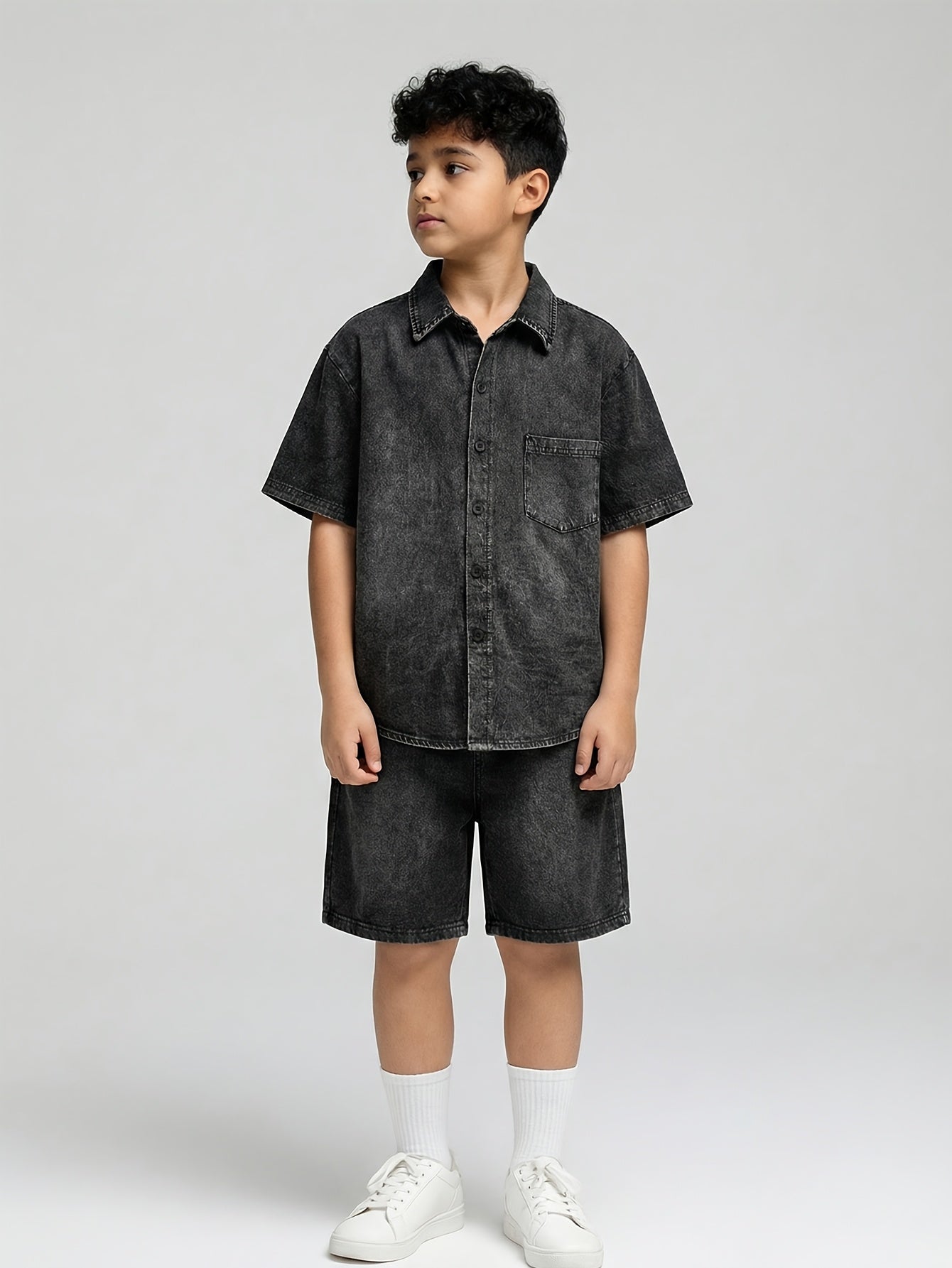 Boys' Casual Lapel T-Shirt & Shorts Set for Spring-Summer