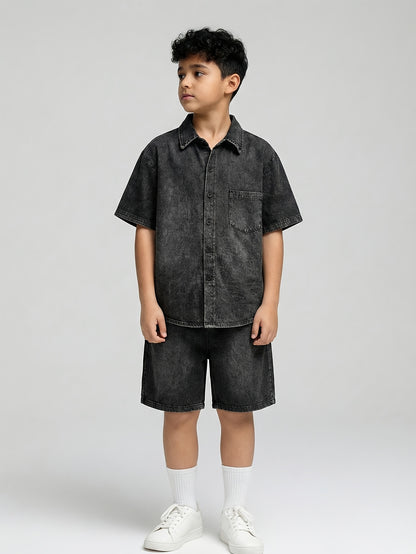 Boys' Casual Lapel T-Shirt & Shorts Set for Spring-Summer
