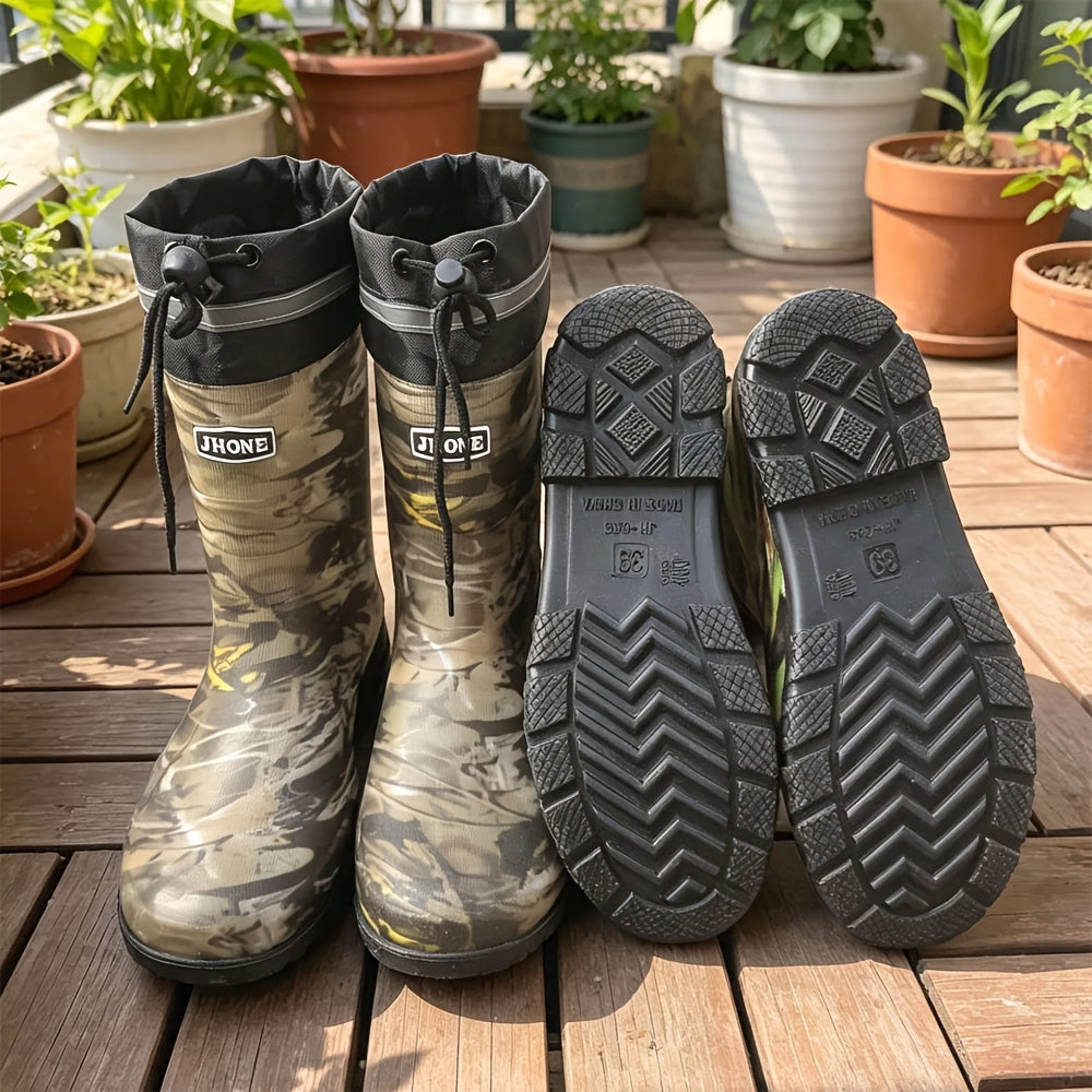 Men's Waterproof Camouflage PVC Rain Boots for Outdoor Work