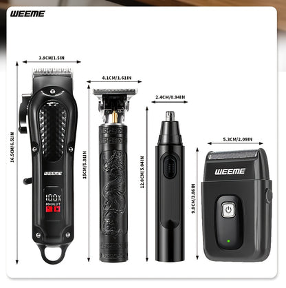 WEEEME 4pcs Men'S Electric Hair Clipper, Nose Hair Clipper, Shaver Set - Wireless USB Charging Professional Hair Clipper Set with Lithium Battery - His Ideal Gift, Hair Accessories | Modern Hair Clipper Tools