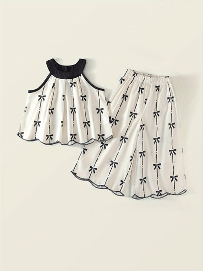 Girls' Boho Cotton Sleeveless Top & Wide-Leg Pants Set