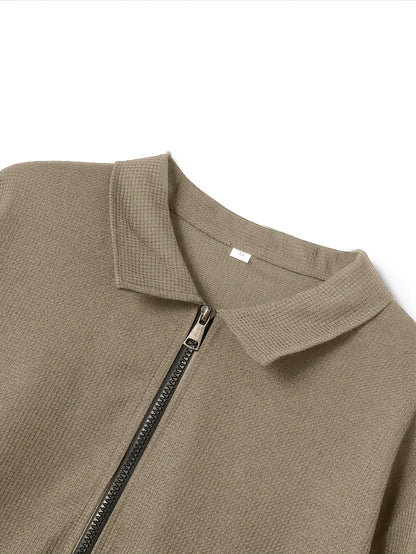 Men's Plain Waffle Zipper Jacket Casual Daily Fashion