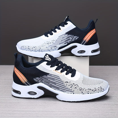All-Season Breathable Knit Men'S Shoes with Cushioning Air Cushion for Sports, Lightweight And Soft Elastic Running Fitness Shoes, Versatile for Daily Commuting, Lace-Up, Low Top, Fabric Upper, Fabric Inner, PVC Sole, Fabric