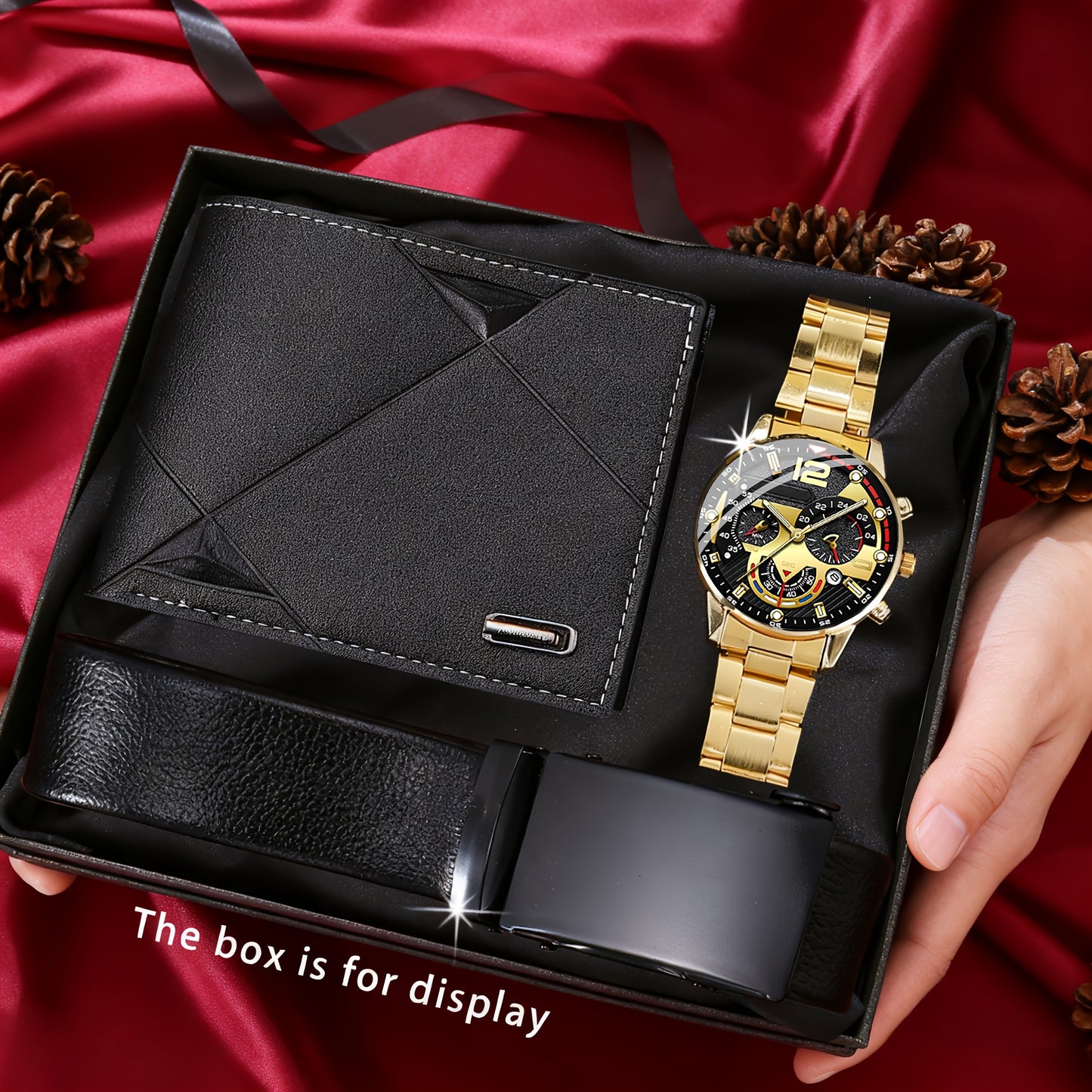 3pcs Men'S Watch, Belt, Wallet Set | Fashionable Sports, Business, Leisure, Gorgeous and Trendy, Specially Designed for Men, No Gift Box