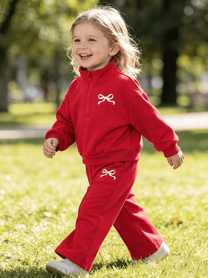 Girls' Casual Spring/Fall 2-Piece Fleece-Lined Top & Pants Set