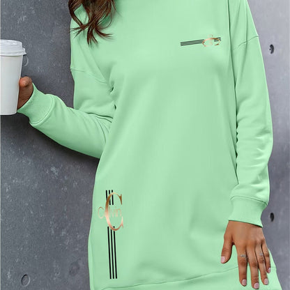 Women'S Elegant Letter Print Hooded Sweatshirt - Thickened Fleece-Lined Long Dress with Golden Lettering & Golden-Tone Lettering, Front Zipper Closure, All-Season Casual Elegant Sweater, Cute Hoodie