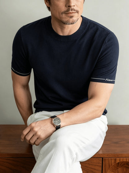 Men's Casual Crew Neck Knit Short Sleeve Summer Shirt