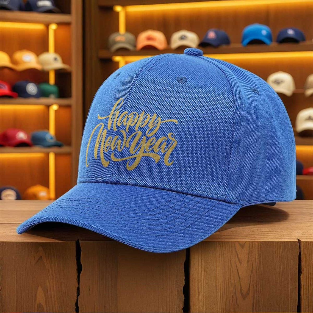 Men's Happy New Year Print Trucker Hat - Breathable Lightweight All-Season Cap with Golden Lettering & Confetti Design, Black & Golden Party Hat for Christmas, New Year's Eve, Mardi Gras - Machine Washable Casual Sport Cap fo